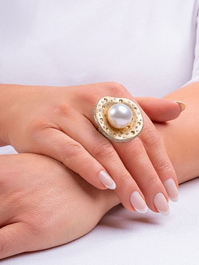 картинка Золотое кольцо с жемчугом К12-21 